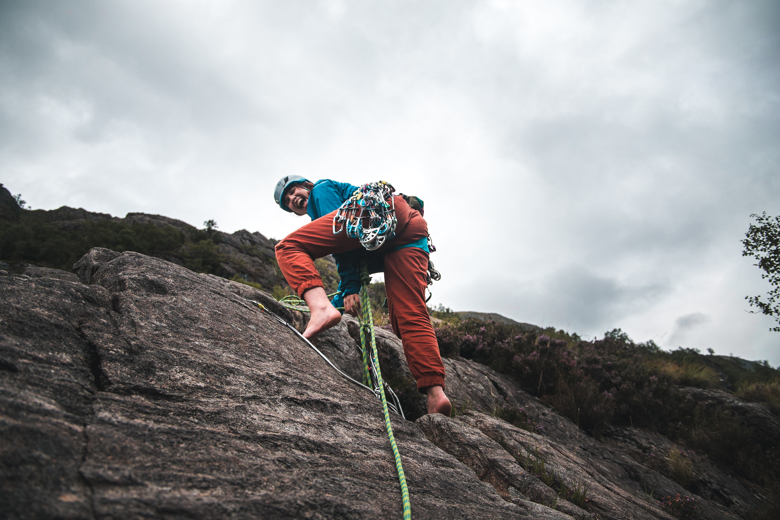 trad climbing woman scotland